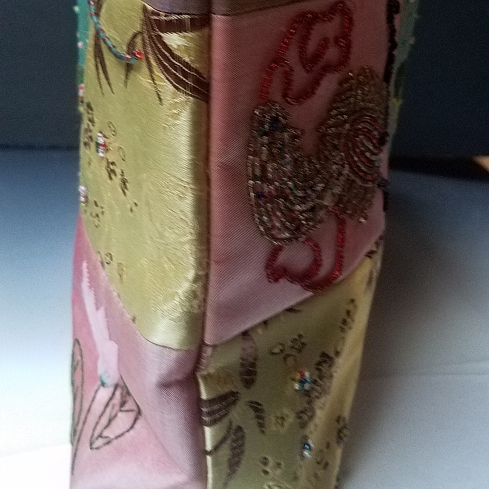 Silk Patchwork Handcrafted Bead Embroidery Handbag - image 3